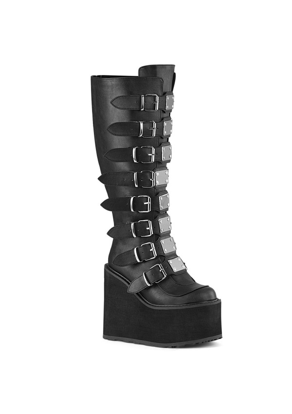 Swing Wide Calf Black Platform Knee Boot