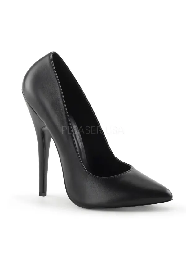 Black Leather 6 Inch Domina High Heel Pump