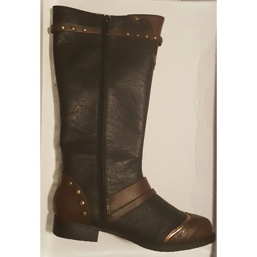 Womens Low Heel Steampunk Style Boot in Black - Multi Pockets, 1 Inch Heel