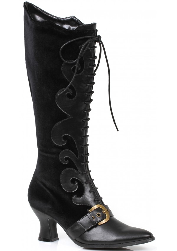 Fain Black Velvet Witches Boots