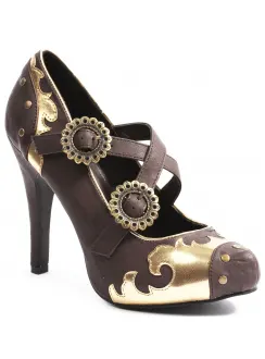 Steel Steampunk Brown Mary Jane Pumps