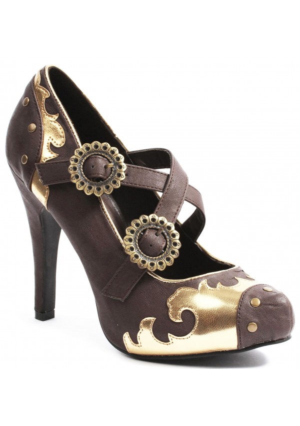 Steel Steampunk Brown Mary Jane Pumps