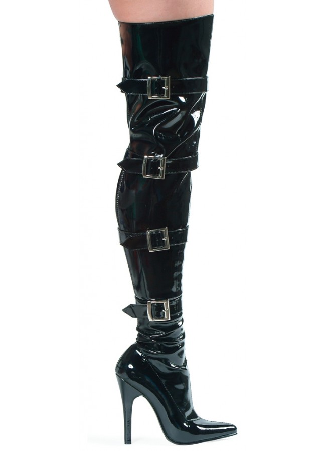 black leather thigh high boots with buckles