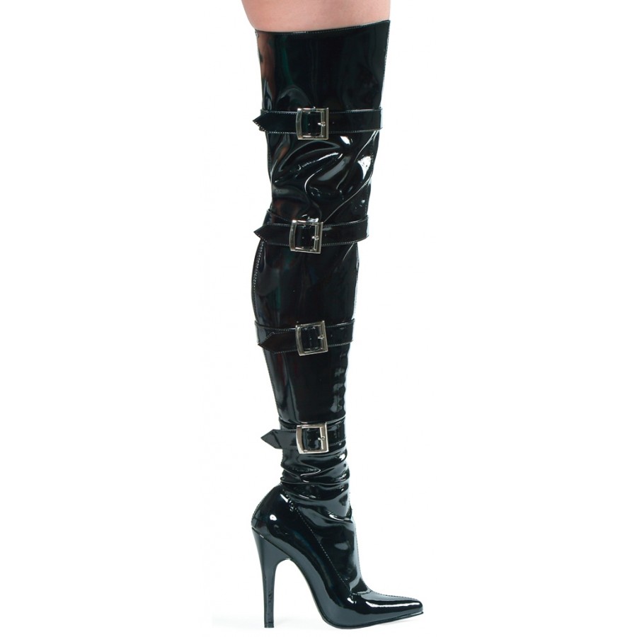 Black leather thigh sale high boots with buckles