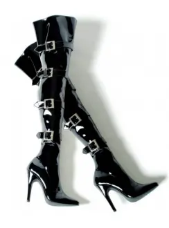 Buckle Up Black Thigh High 5 Inch Heel Boot