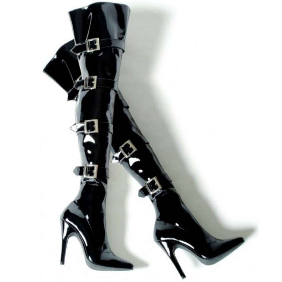 High heeled buckle boots hot sale
