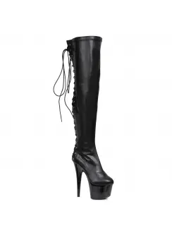 Fare Black Platform Thigh High Boots for Women