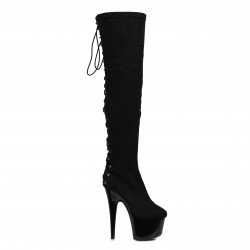 Fare Black Velvet Platform Thigh High Boots for Women