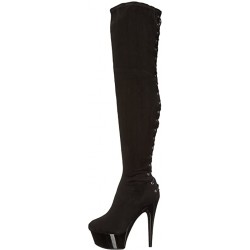 Fare Black Velvet Platform Thigh High Boots for Women