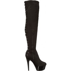 Fare Black Velvet Platform Thigh High Boots for Women