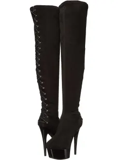 Fare Black Velvet Platform Thigh High Boots for Women