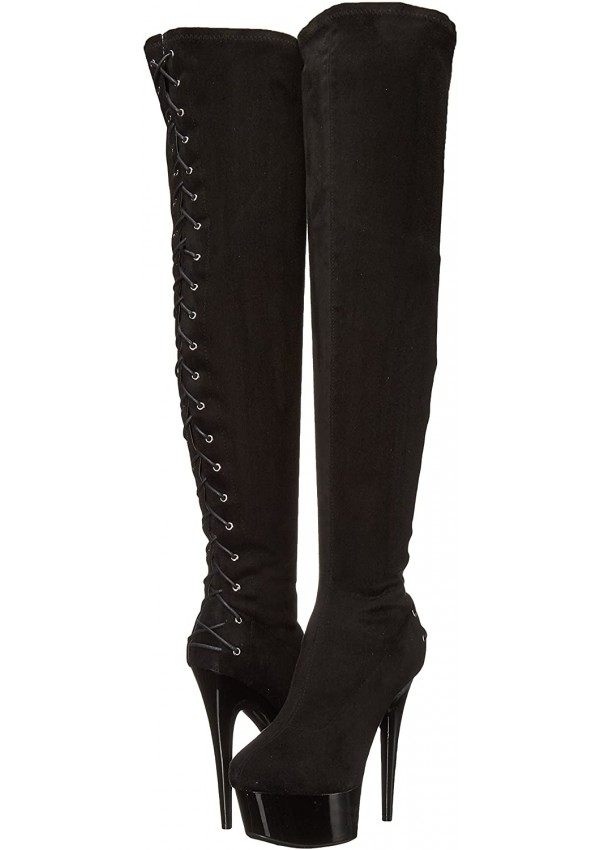 Fare Black Velvet Platform Thigh High Boots for Women