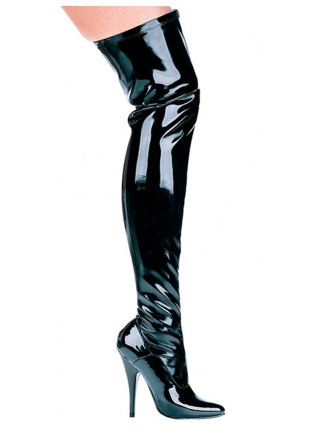 black patent high heel boots
