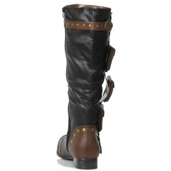 Mens Low Heel Amos Steampunk Style Boot in Black Multi Pockets 1 Inch Heel