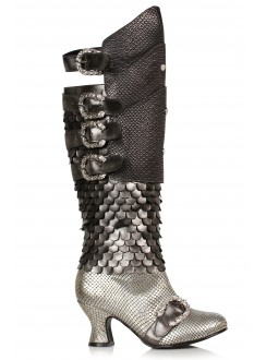 Snake Buckled Snakeskin Boots for Women in Pewter