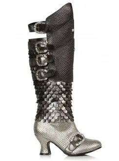 Snake Buckled Snakeskin Boots for Women in Pewter