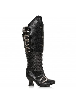 Snake Buckled Snakeskin Boots for Women in Black