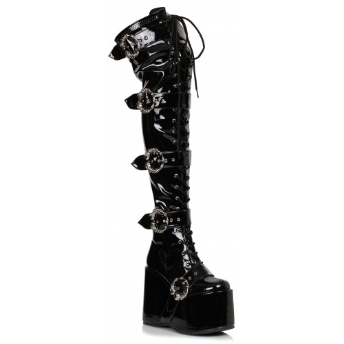 Kamora Skull Buckled Black Thigh High Platform Boot Women