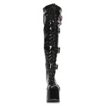 Kamora Skull Buckled Black Thigh High Platform Boot 