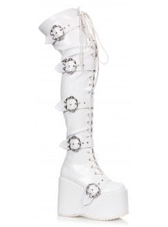 Kamora Bone Buckled White Thigh High Platform Boot 