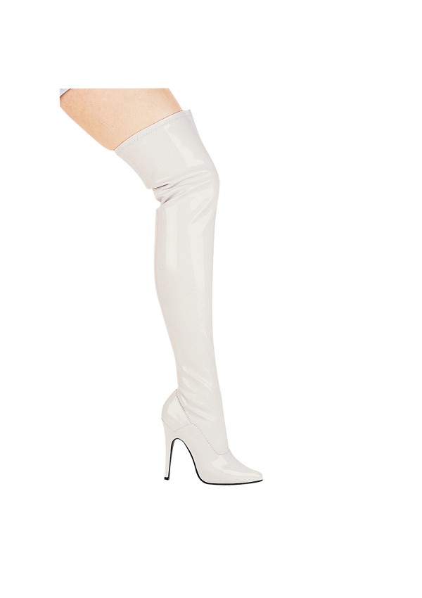 Ally White Thigh High 5 Inch Heel Boot