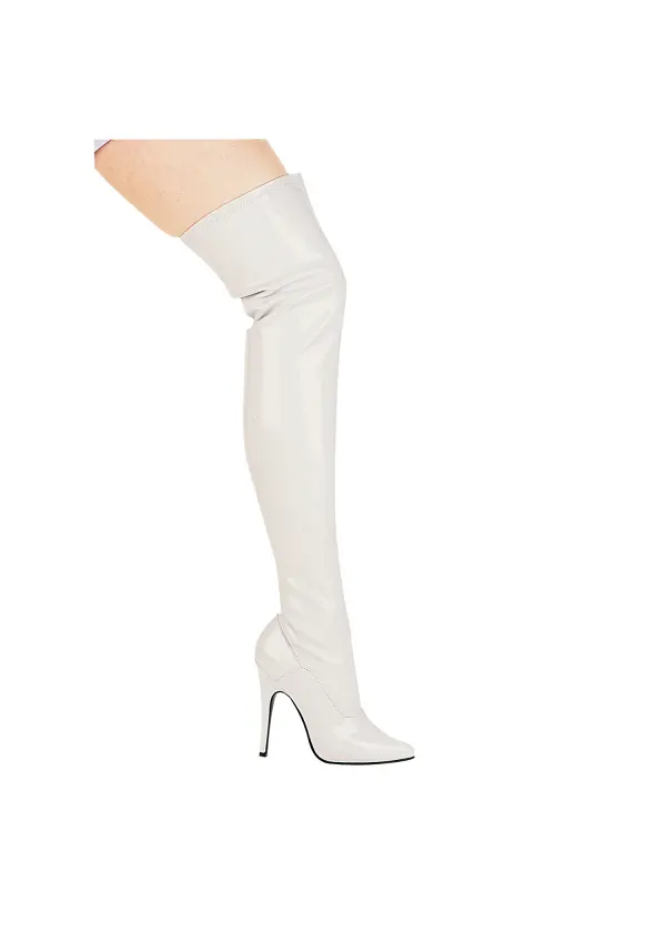 Ally White Thigh High 5 Inch Heel Boot