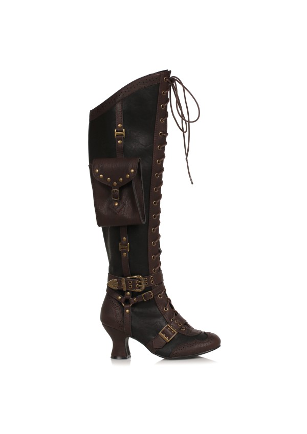 Ingrid Multi Pocket Steampunk Womens Black Boots