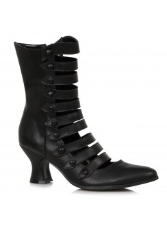 Victorian Open Front Low Heeled Ankle Boots - Black