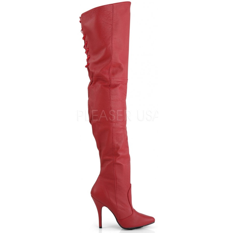 Legend Red Lace up Back Leather Thigh High Boot