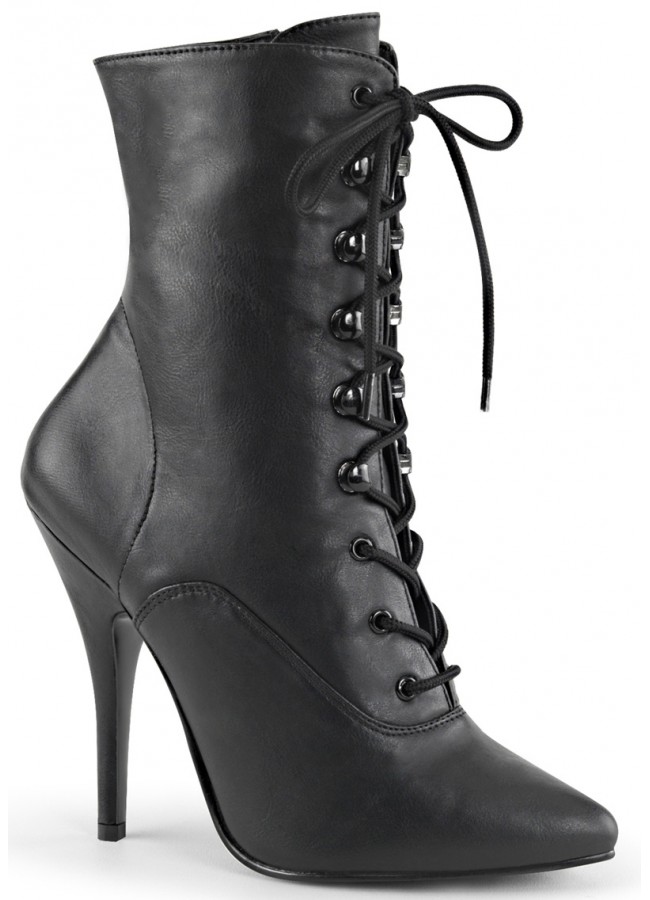 Seduce 1020 5 Inch Heel Black Faux Leather Ankle Boot - Victorian Boots