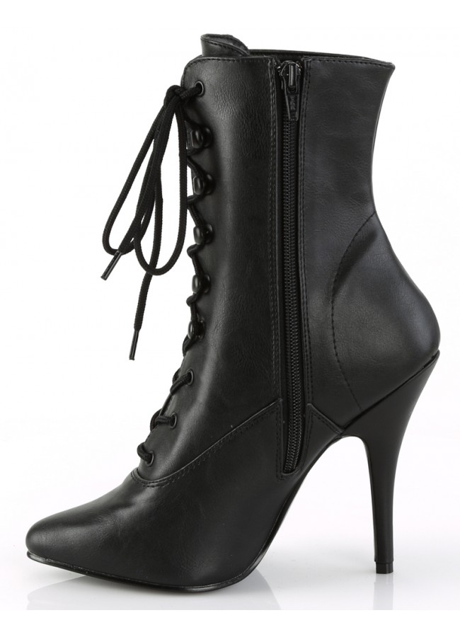 Seduce 1020 5 Inch Heel Black Faux Leather Ankle Boot - Victorian Boots