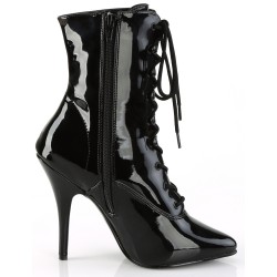 Seduce 1020 5 Inch Heel Black Patent Leather Ankle Boot - Victorian Boots