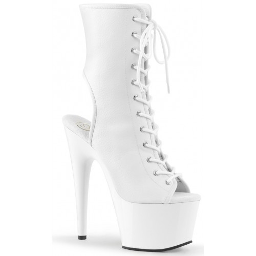 White Faux Leather Adore Platform Ankle Boots 7 Inch Peep Toe Heel
