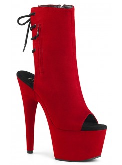 Red Suede Peep Toe and Heel Platform Ankle Boots