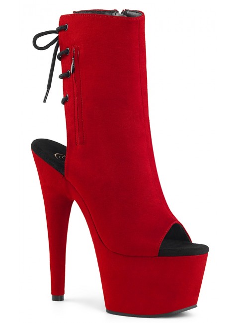 Red Suede Peep Toe and Heel Platform Ankle Boots
