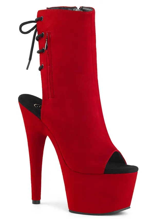 Red Suede Peep Toe and Heel Platform Ankle Boots