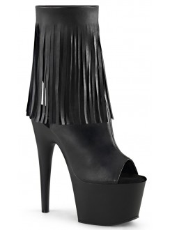 Fringed Black Peep Toe and Heel Platform Ankle Boots