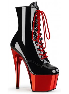 Red Chrome Platform Adore Black Granny Ankle Boots