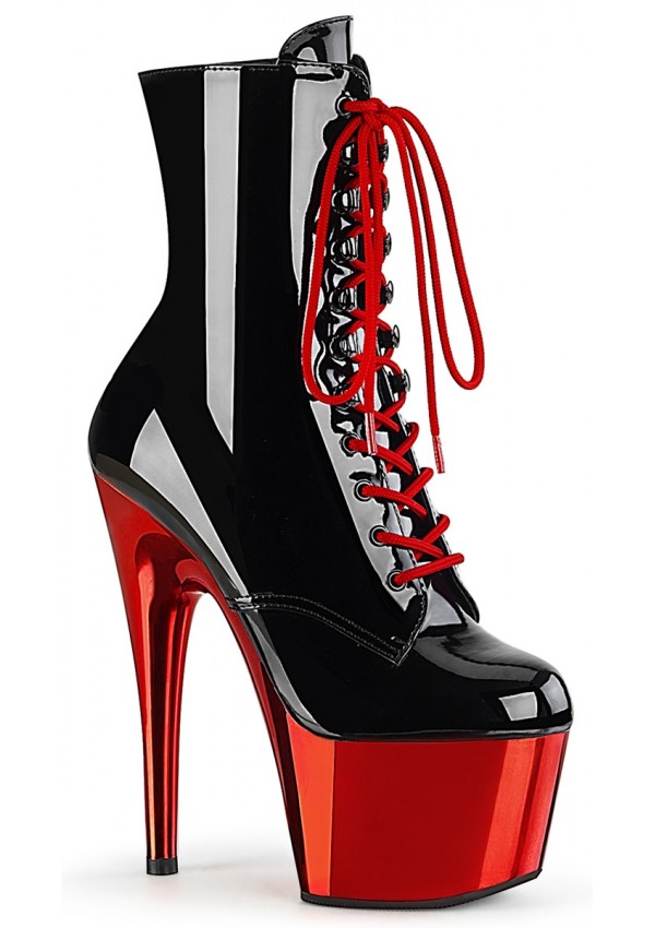 Red Chrome Platform Adore Black Granny Ankle Boots