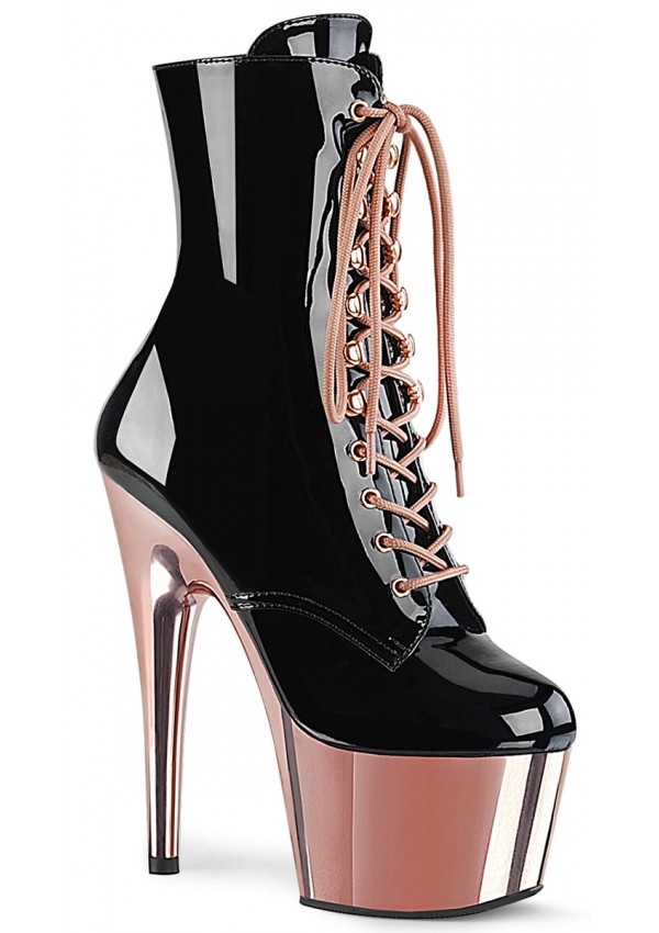 Rose Gold Platform Adore Black Granny Ankle Boots