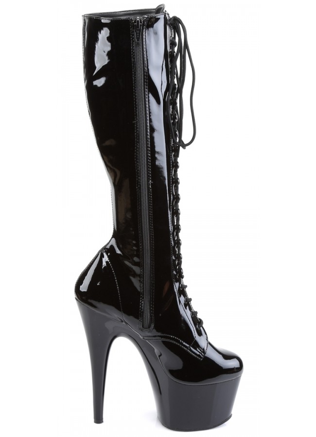 black patent knee length flat boots