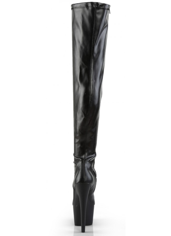 black faux leather thigh high platform boots