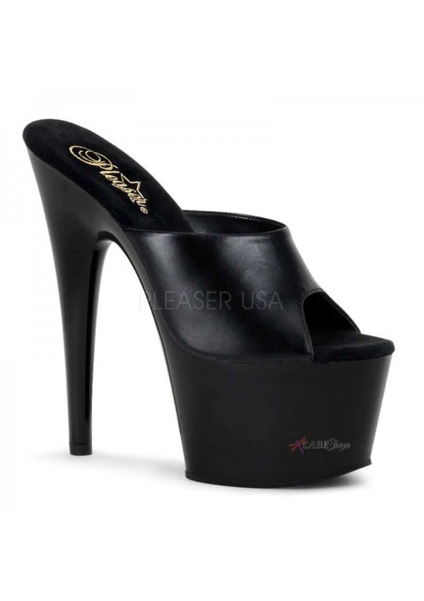 Black Leather Extreme Platform Slide 7 Inch Heel