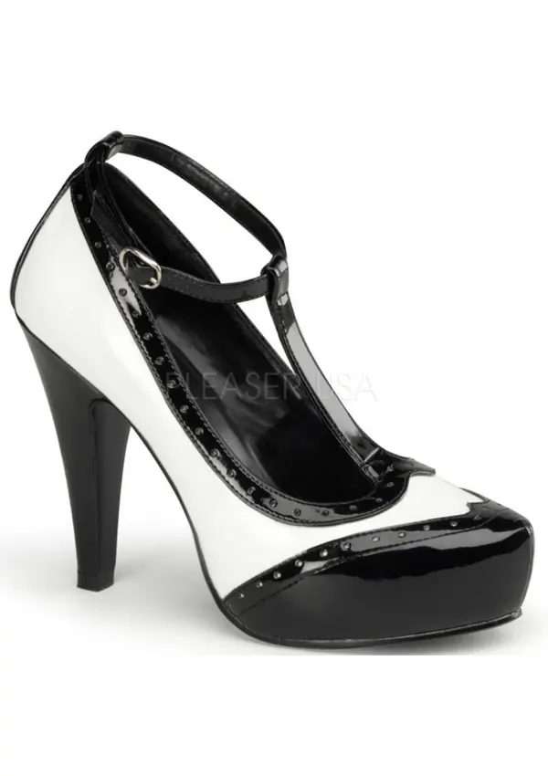 Bettie Black and White T-Stap Spectator Pump