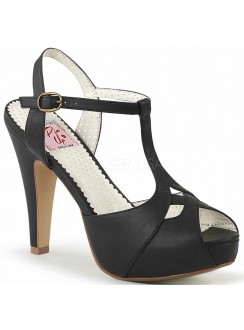 Black Bettie-23 Peep Toe Vintage T-Strap Sandals