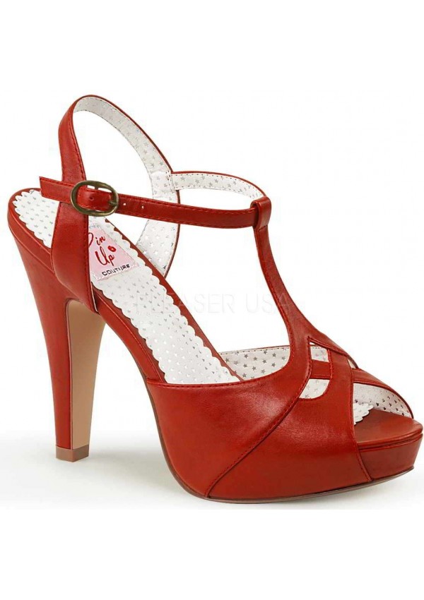 Red Bettie-23 Peep Toe Vintage T-Strap Sandals