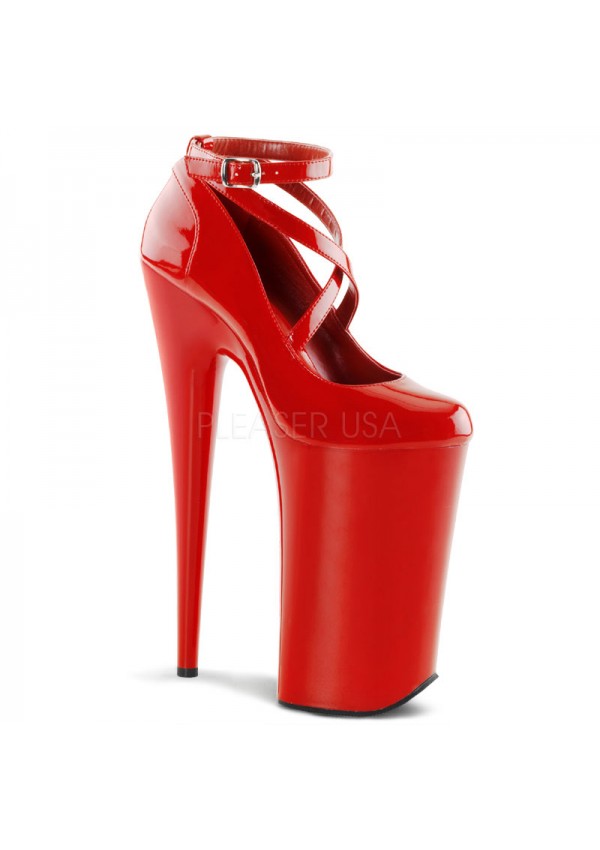 Red Beyond 10 Inch Cross Strap Platform Pump