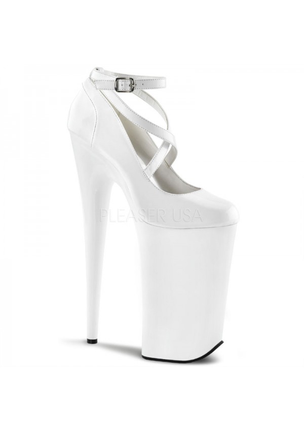 White Beyond 10 Inch Cross Strap Platform Pump