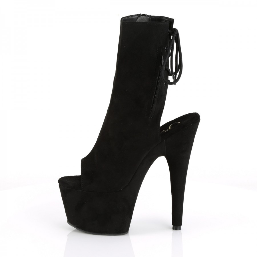 Black Suede Peep Toe and Heel Platform Ankle Boot | Adore 1018 Boot