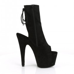 Black Suede Peep Toe and Heel Platform Ankle Boots